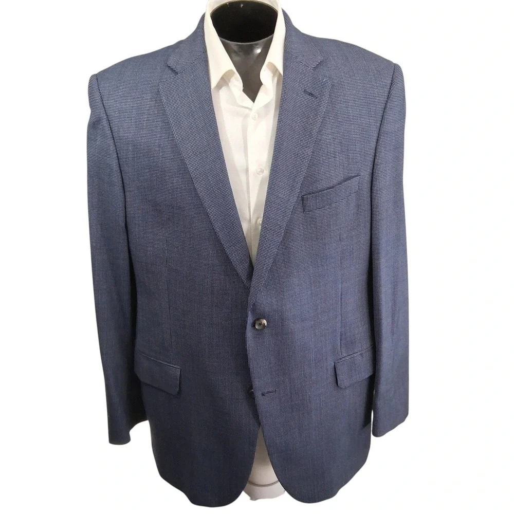 Cremieux Sport Coat Mens 46L Blue Birdseye Loro Piana Wool Blazer Double Vent